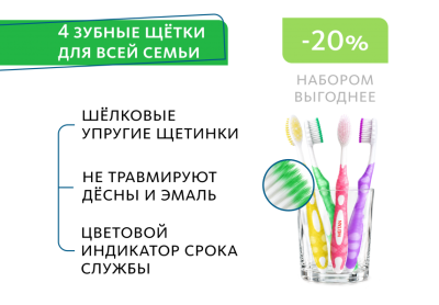 PP-36BOX НАБОР 4 шт. Зубные щётки с шёлковыми волокнами